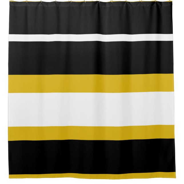 Yellow Black White Stripes Bee Stripe Shower Curtain (Front)