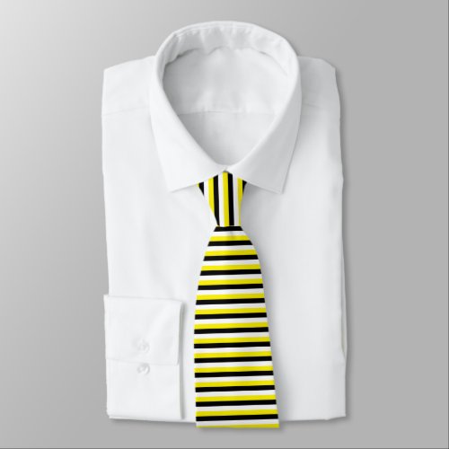 Yellow Black White Stripes Neck Tie