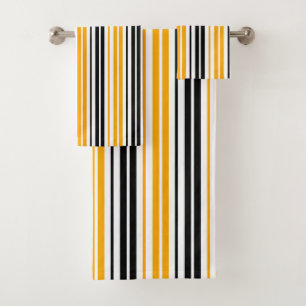 Yellow Black White Stripes Pattern Design  Bath Towel Set