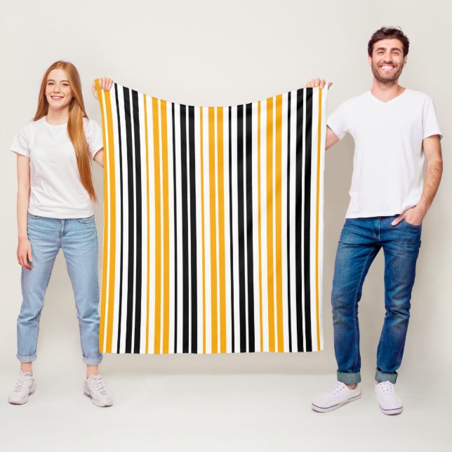 Yellow Black White Stripes Pattern Design  Fleece Blanket (In Situ)
