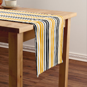 Yellow Black White Stripes Pattern Design Short Table Runner