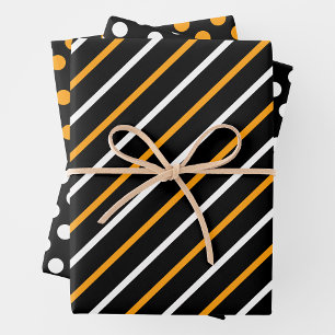 Yellow, Black & White Stripes & Polka Dots Bold Wrapping Paper Sheets