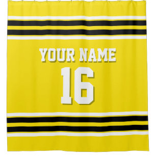 Yellow Black White Stripes Sports Jersey Shower Curtain