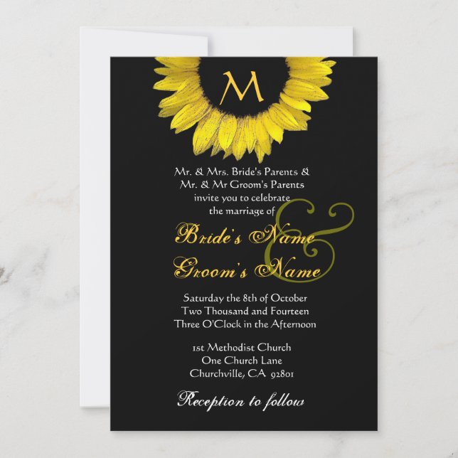 Yellow Black White Sunflower Wedding Invitation (Front)