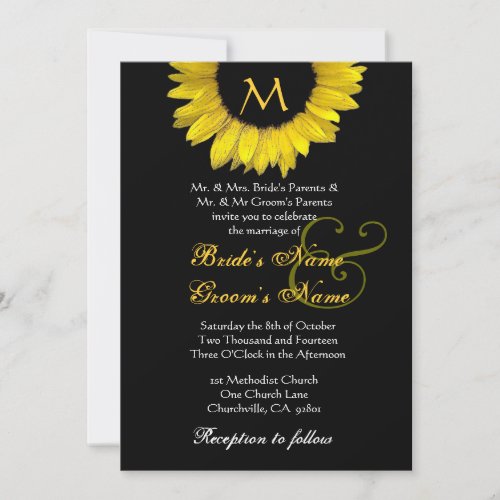 Yellow Black White Sunflower Wedding Invitation