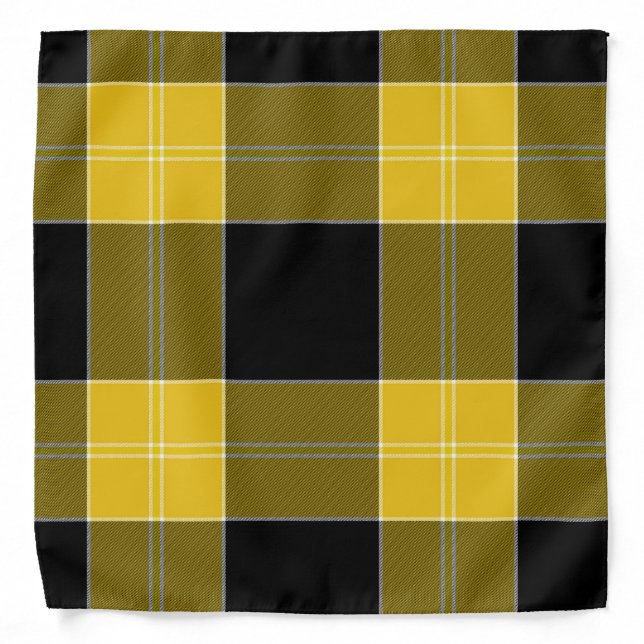 Yellow, Black, White Tartan Plaid Pattern Bandana (Front)