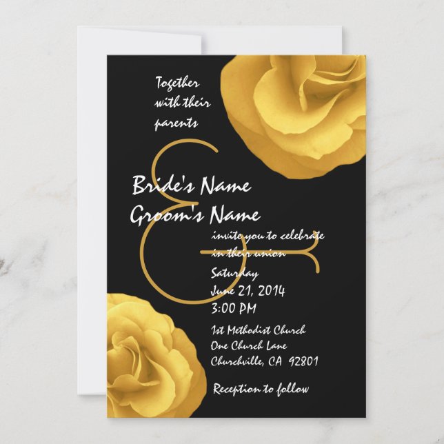 Yellow Black White Wedding Roses Template (Front)