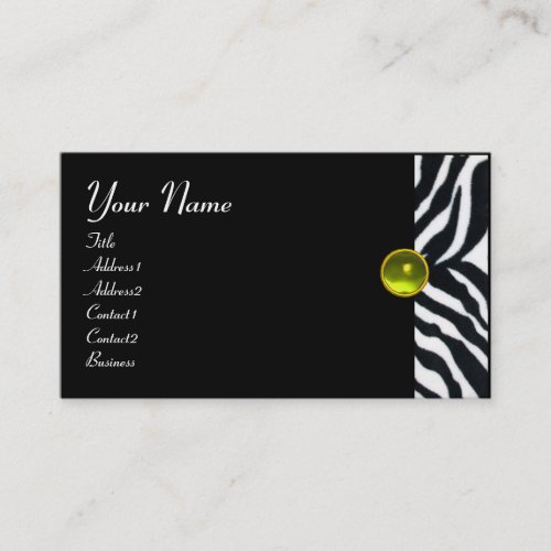 YELLOW  BLACK WHITE ZEBRA FUR MONOGRAMTopaz Business Card