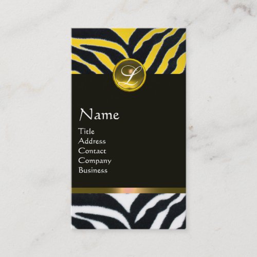 YELLOW  BLACK WHITE ZEBRA FUR MONOGRAMTopaz Business Card