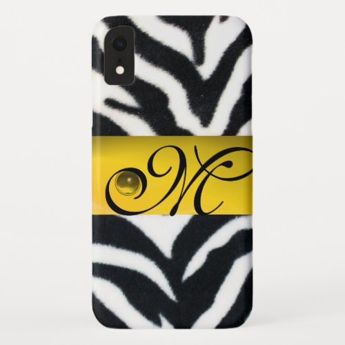 YELLOW BLACK WHITE ZEBRA FUR MONOGRAMTopaz iPhone XR Case