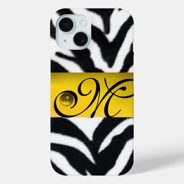 YELLOW BLACK WHITE ZEBRA FUR MONOGRAM,Topaz Case-Mate iPhone Case (Back)