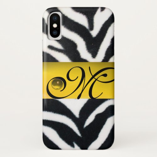 YELLOW BLACK WHITE ZEBRA FUR MONOGRAMTopaz iPhone X Case