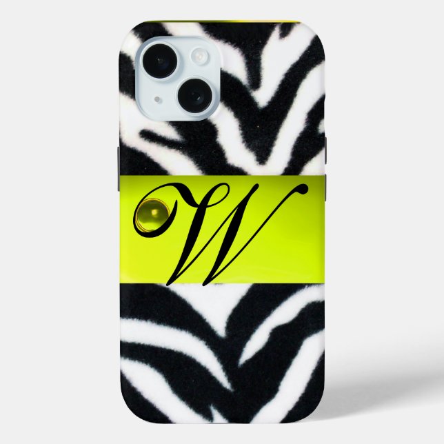 YELLOW BLACK WHITE ZEBRA FUR MONOGRAM,Topaz Case-Mate iPhone Case (Back)