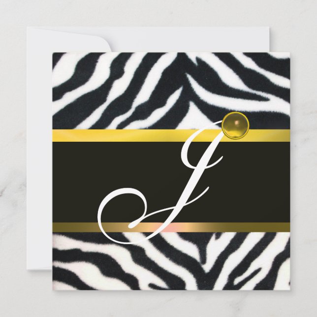 YELLOW BLACK WHITE ZEBRA FUR MONOGRAM,Topaz Invitation (Front)