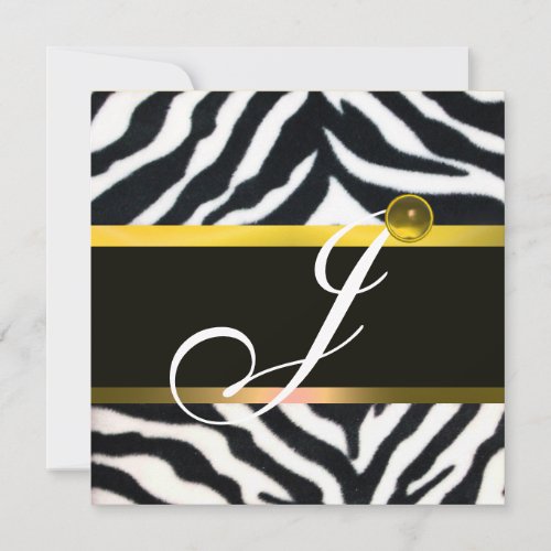 YELLOW BLACK WHITE ZEBRA FUR MONOGRAMTopaz Invitation