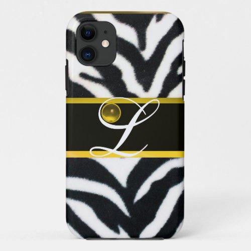 YELLOW BLACK WHITE ZEBRA FUR  YELLOW GEM MONOGRAM iPhone 11 CASE