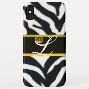 YELLOW BLACK WHITE ZEBRA FUR YELLOW GEM MONOGRAM, iPhone XS MAX CASE