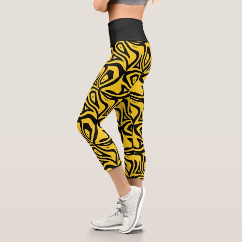 Yellow Black Zebra Stripes Womens Capris Leggings