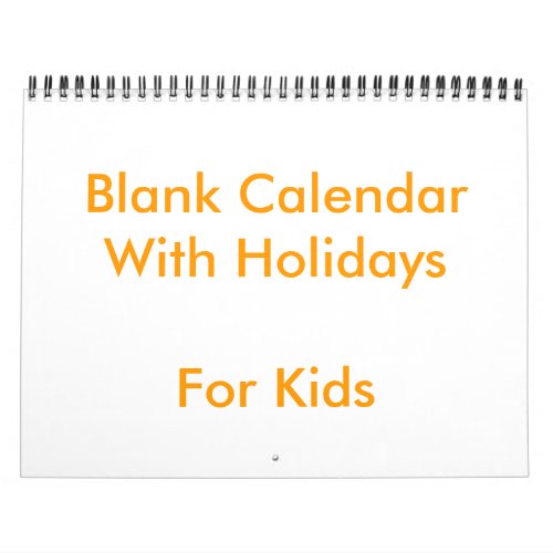 Yellow Blank Calendar With Holidays For Kids