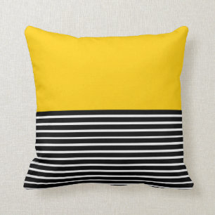 Yellow Block Black White Stripes Throw Pillow