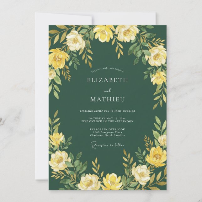 Yellow Bloom Enchantment Wedding Invitation (Front)