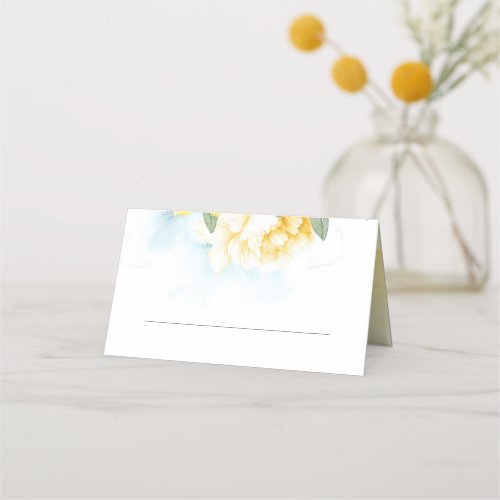Yellow Blossom Dusty Blue Wedding Place Card