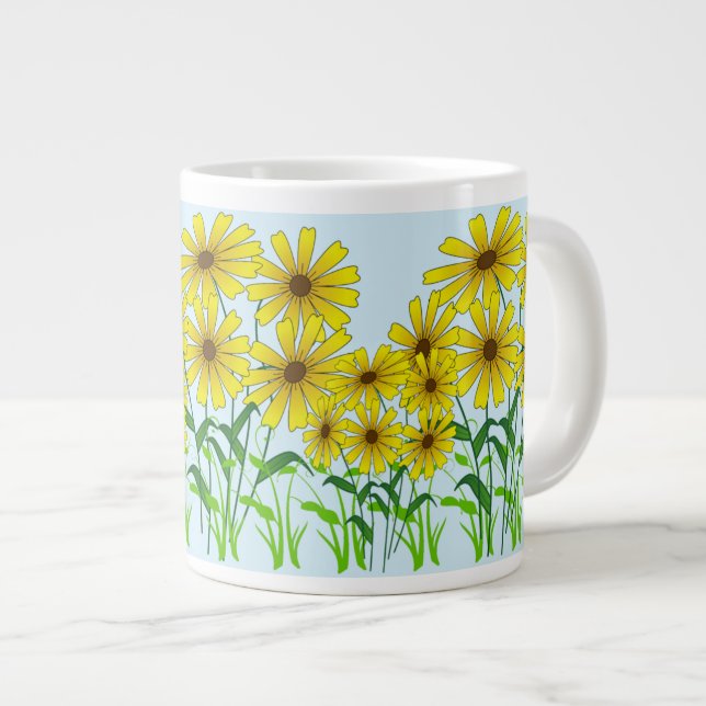 Yellow Blossom in Green Grass: Floral Elegance Giant Coffee Mug (Front Right)