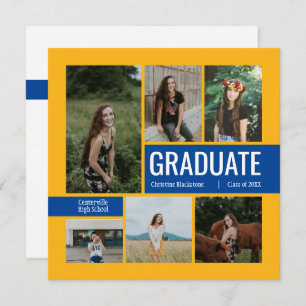 Yellow & Blue 6 Photo Graduation Invitation