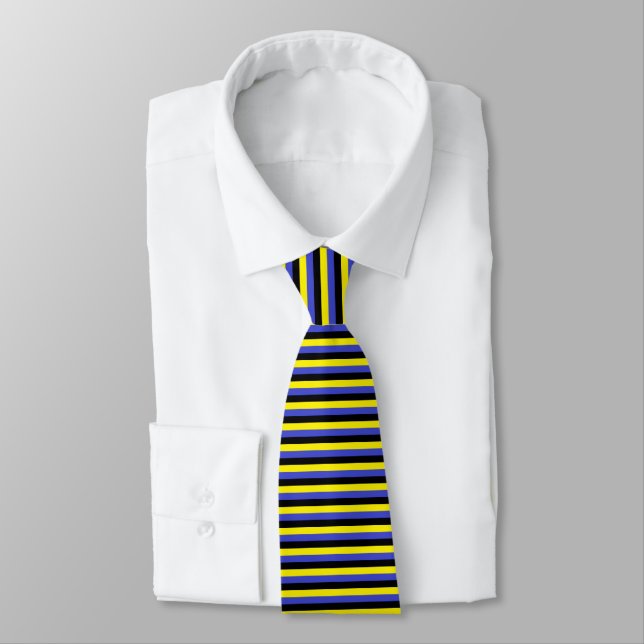 Yellow, Blue and Black Stripes Tie (Tied)