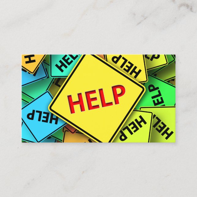 Yellow, Blue and Green Help Signs - Business Card (Front)