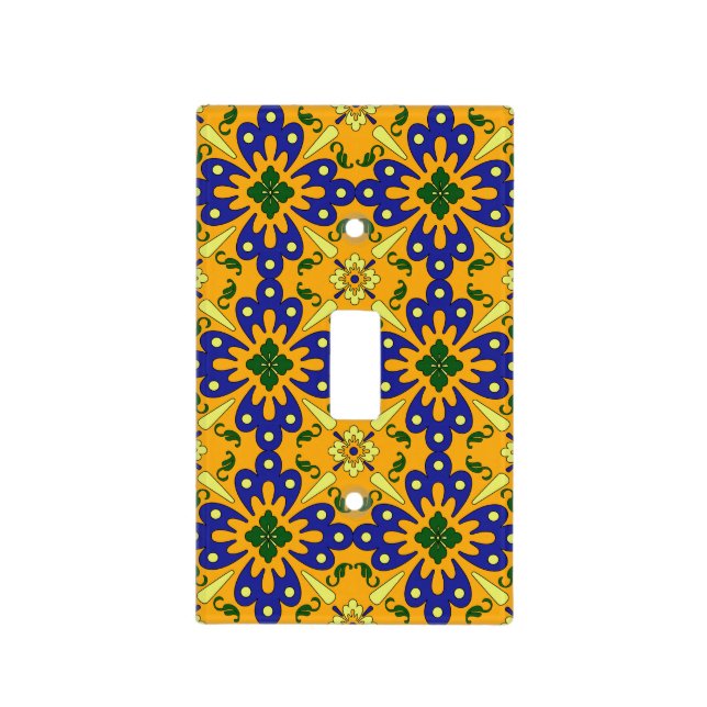 Yellow Blue And Orange Spanish Tile Pattern Light Switch Cover (Front)