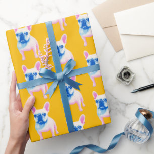 Yellow Blue and Pink French Bulldog Art Wrapping Paper