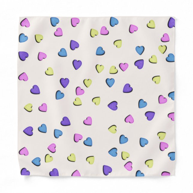 Yellow, Blue and Pink Hearts Bandana (Front)