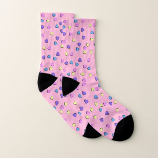 Yellow, Blue and Pink Hearts Socks