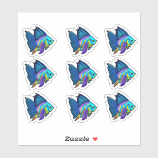 Yellow, Blue and Purple Angel Fish Sticker
