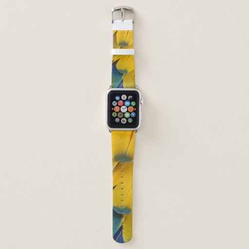 YELLOW BLUE AND RED BIRDS OF PARADISE FLOWER APPLE WATCH BAND
