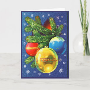 Yellow, Blue, And Red Ornaments  Greetings Card