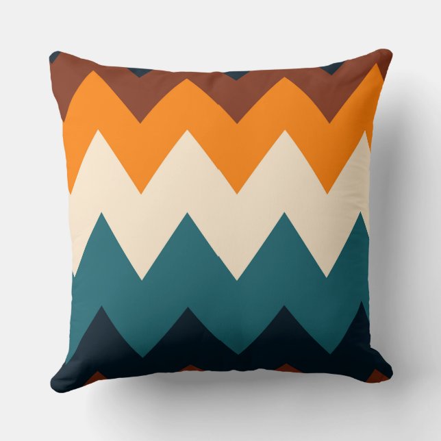 Yellow, blue and Turquoise Chevron Pattern Throw Pillow (Back)