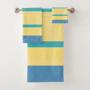 Yellow, Blue and Turquoise Stripes Bath Towel Set