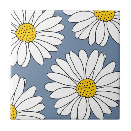 Yellow Blue and White Daisies Ceramic Tile