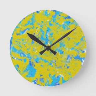 Yellow, Blue and White Swirls Round Clock