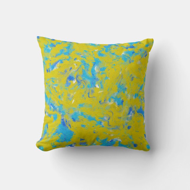 Yellow, Blue and White Swirls Throw Pillow (Front)