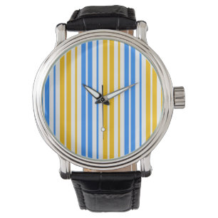 Yellow Blue and White Vertical Stripes Pattern Watch