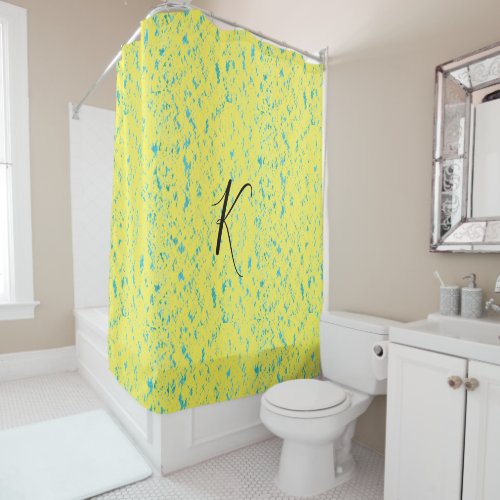 Yellow Blue Artsy Patterns Monograms Colorful Cute Shower Curtain