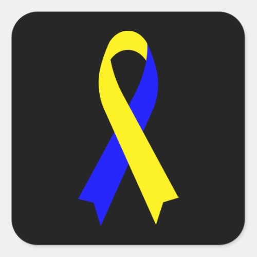 Yellow  Blue Awareness Ribbon by Janz Black Square Sticker