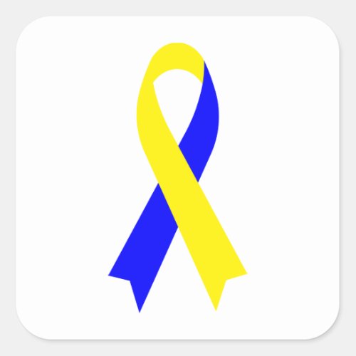 Yellow  Blue Awareness Ribbon by Janz White Square Sticker