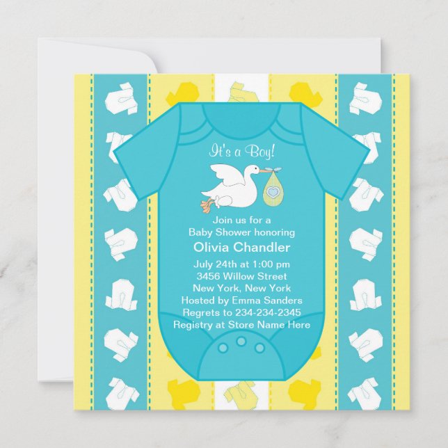 Yellow Blue Baby Boy Shower Invitations (Front)