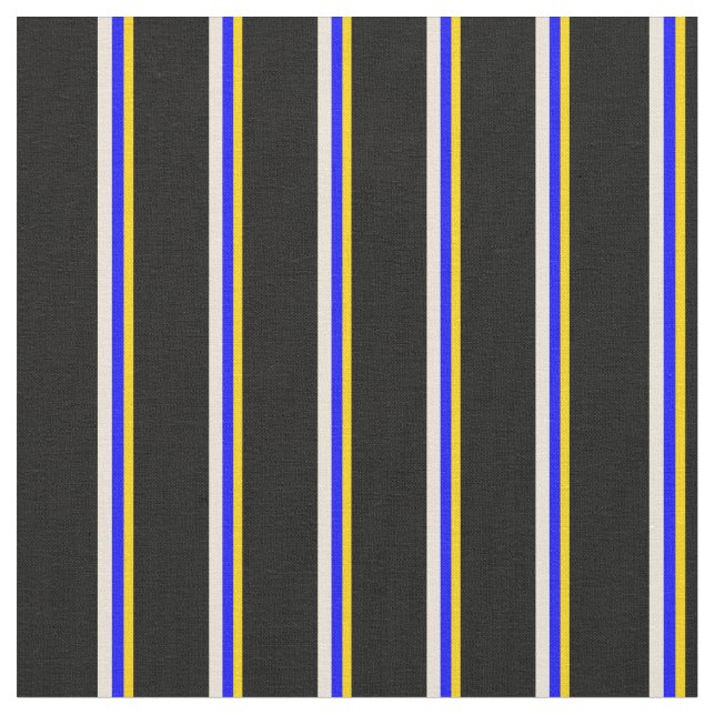 Yellow, Blue, Bisque & Black Stripes Fabric (Close Up)