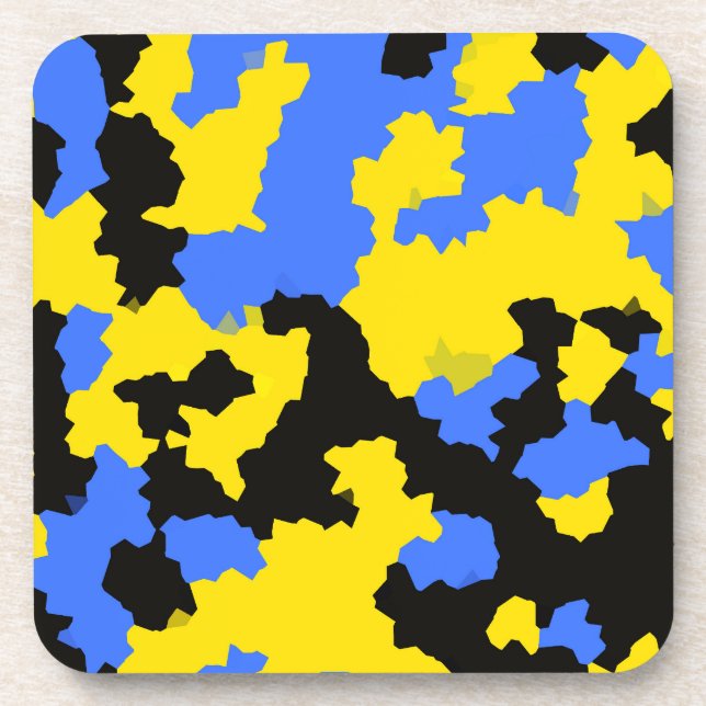 Yellow Blue Black Abstract Design Beverage Coaster (Front)
