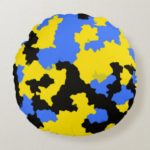 Yellow Blue Black Abstract Design Round Pillow